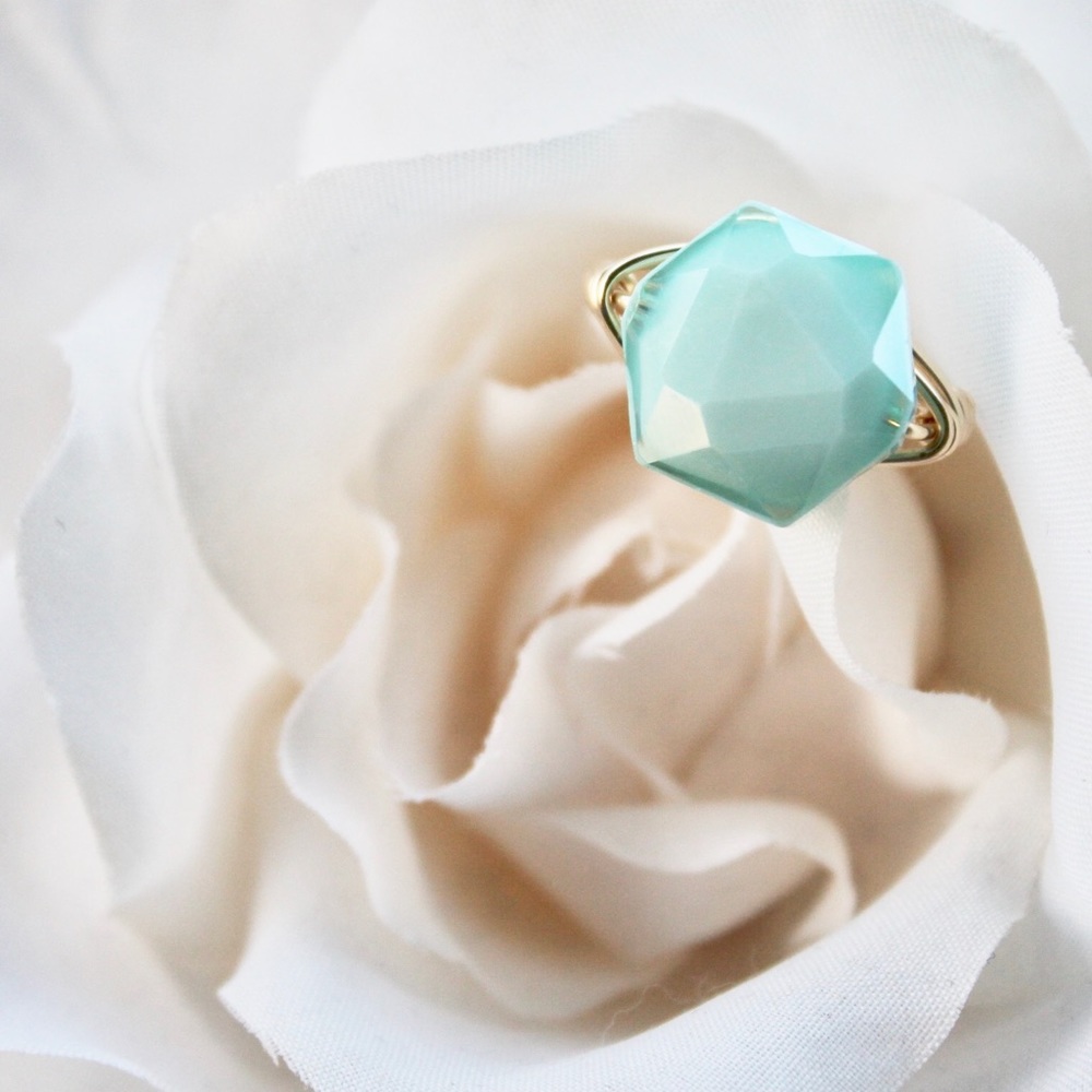 Glass Hexagon Ring Mint(ish) & Silver